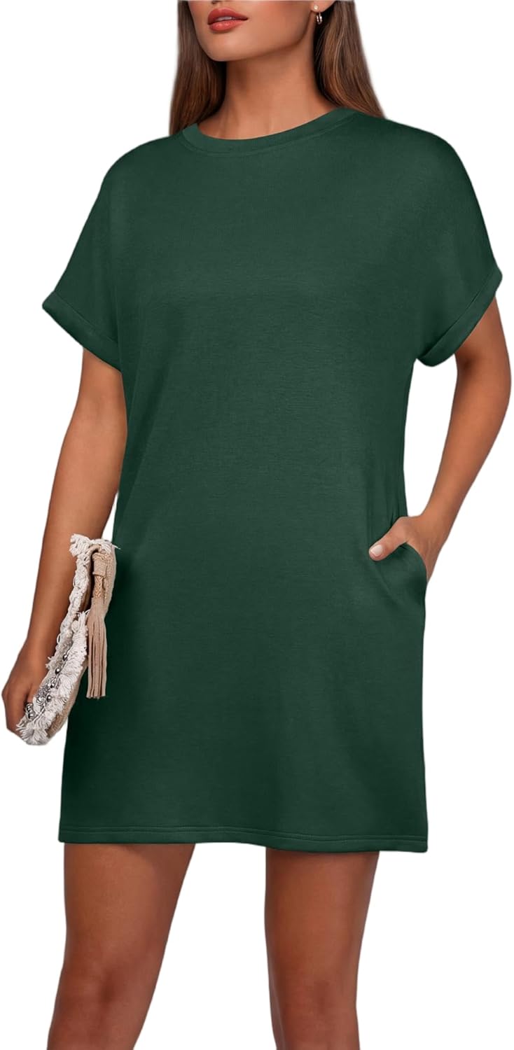 Léa Abito Donna – Abito Mini Girocollo Maniche Corte A-Line con Tasche Estate