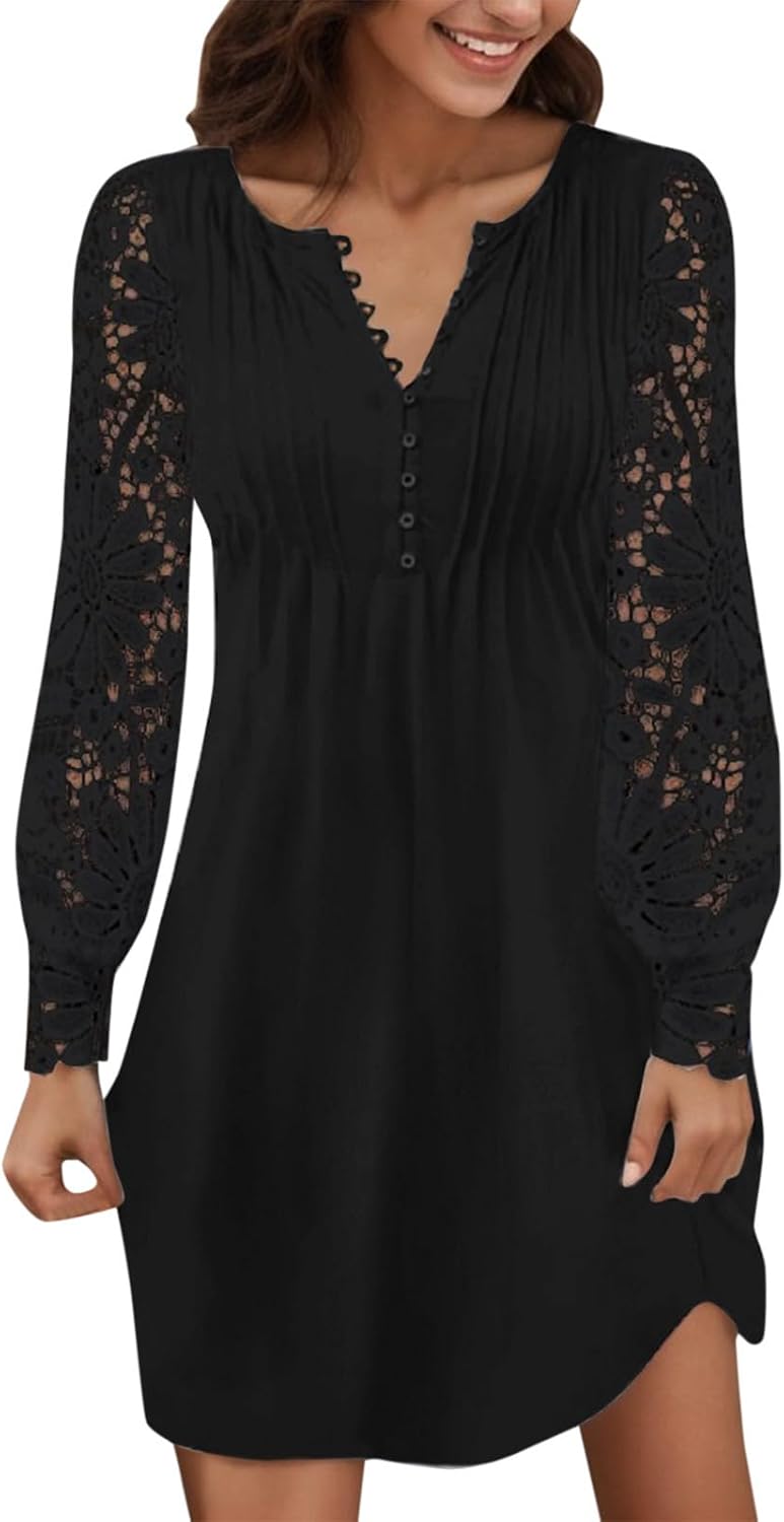 Vestito Donna Elegante Victoria – Vestito Corto in Pizzo con Scollo a V e Maniche Lunghe