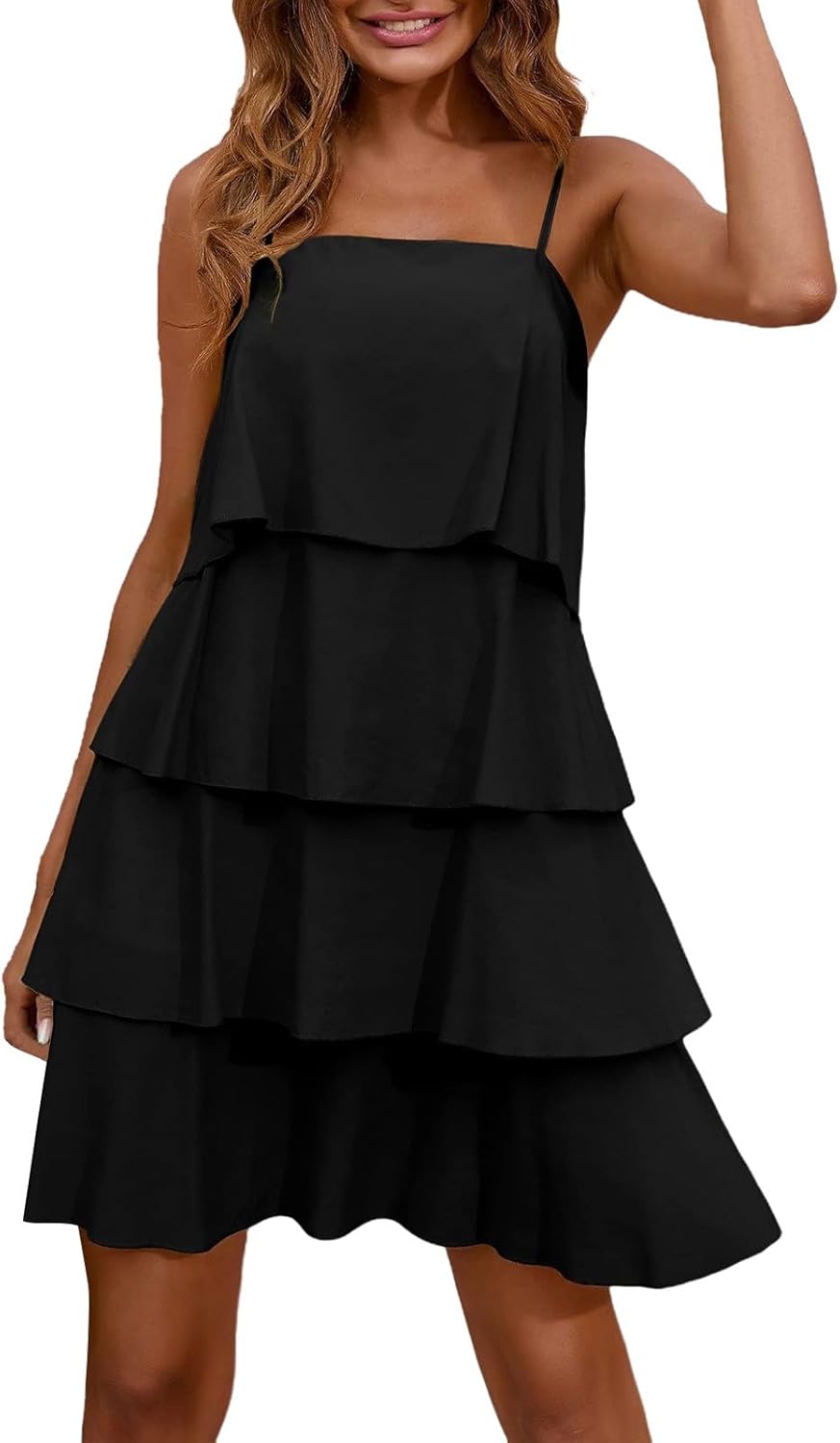 Camille Abito Donna – Abito Maxi Volant Scollo a V Senza Maniche Chiffon Plissé Estate
