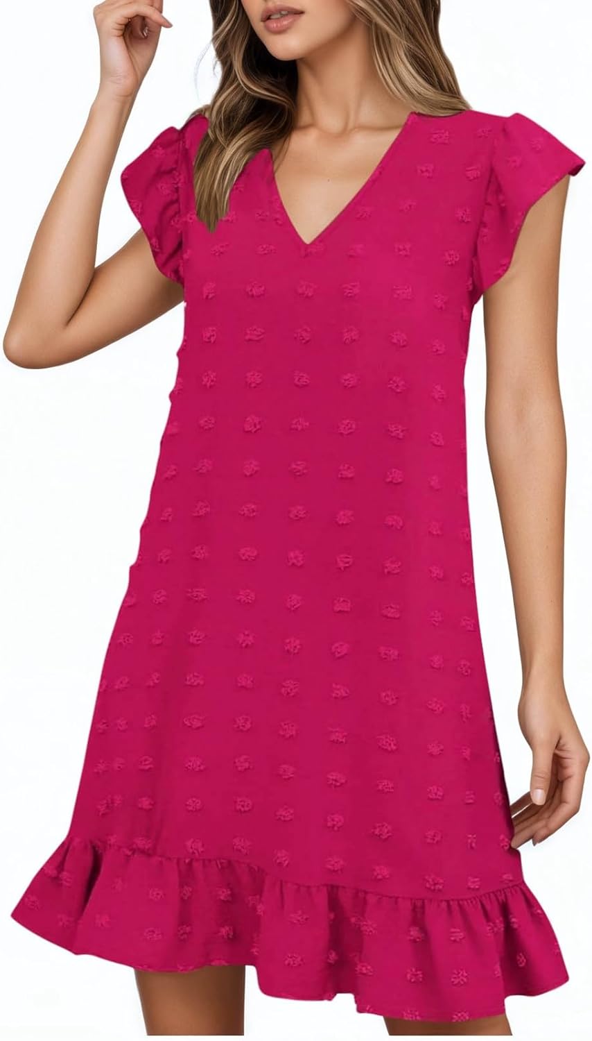 Chloé Abito Donna – Abito Midi Scollo a V Maniche Corte Volant Taglio A-Line Estate