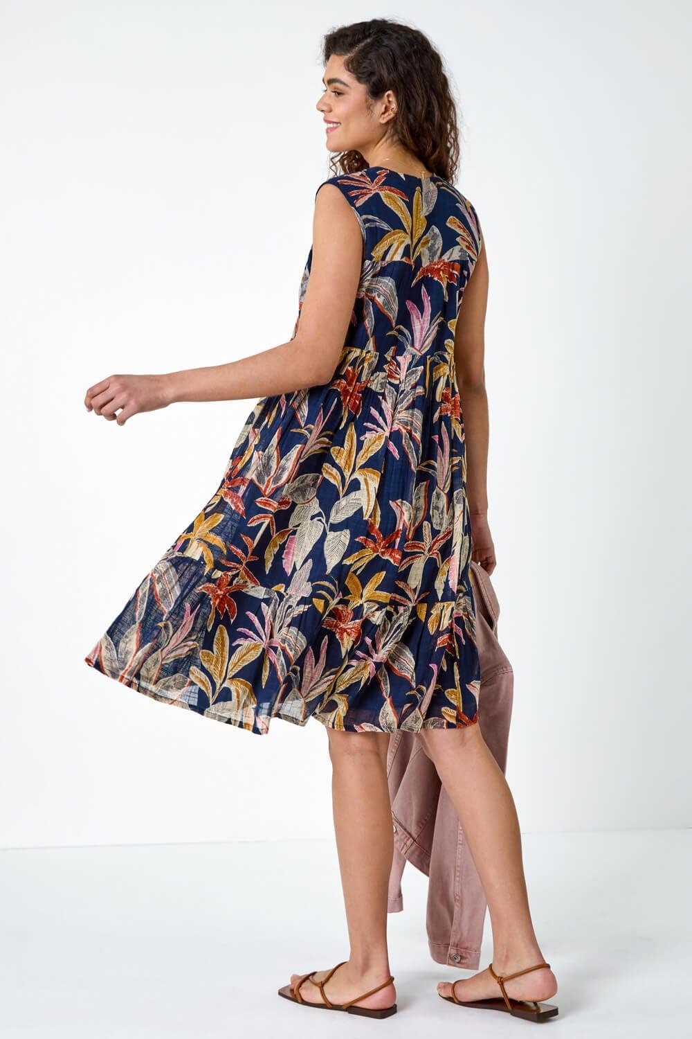 Vestito Lina Donna Cotone – Vestito Floreale Scollo a V Pizzo Gonna a Volant Estate Elegante