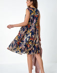 Vestito Lina Donna Cotone – Vestito Floreale Scollo a V Pizzo Gonna a Volant Estate Elegante