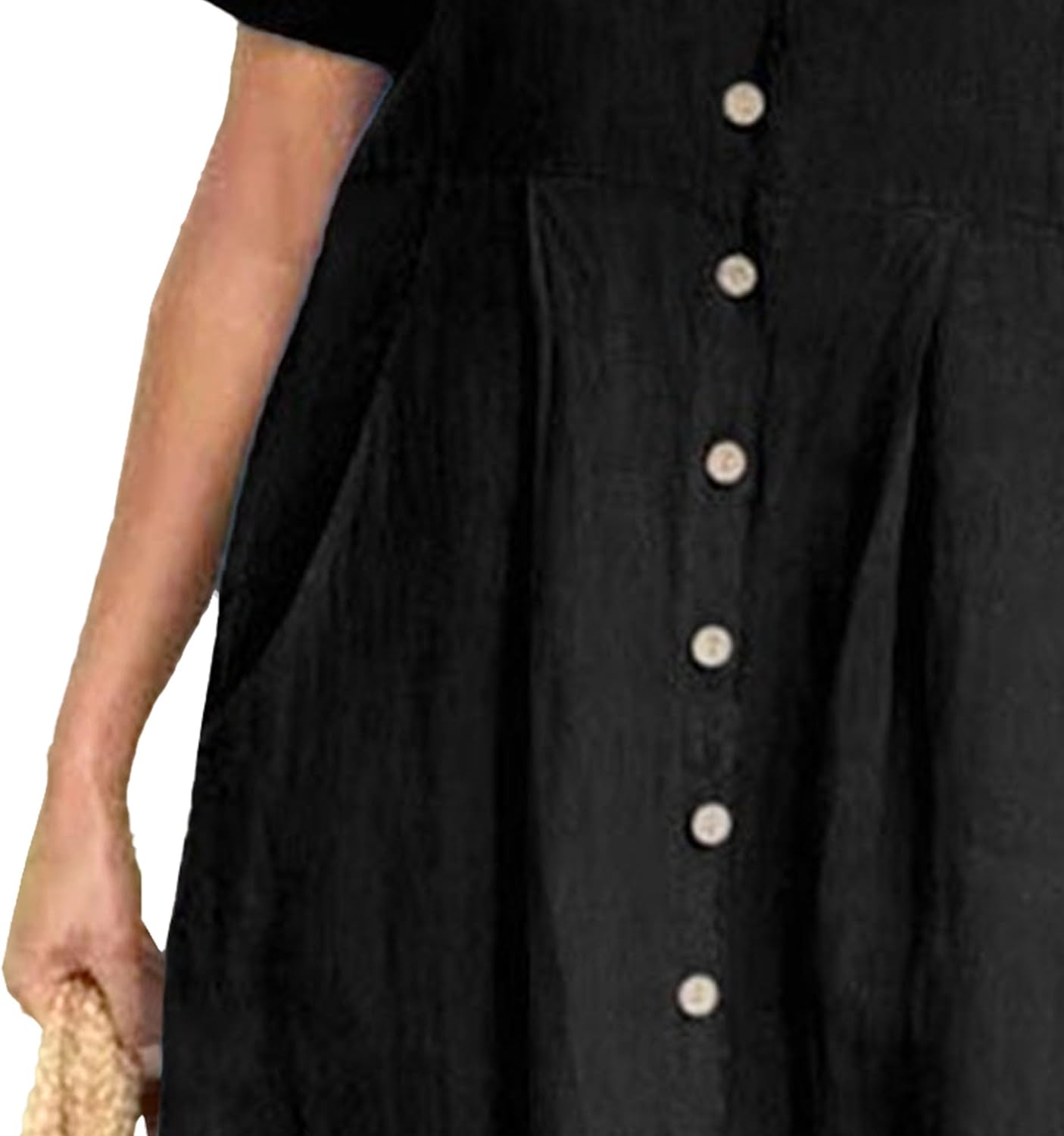 Vestito lungo da donna Glaiza in lino – Scollo a V, con bottoni, maniche corte, taglia grande, estate