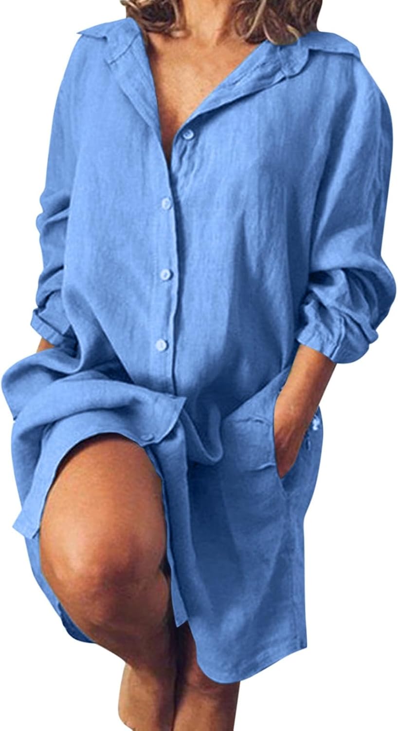 Giada Abito Donna – Abito Camicia Maxi Taglio Fluido Collo Classico Casual Estate