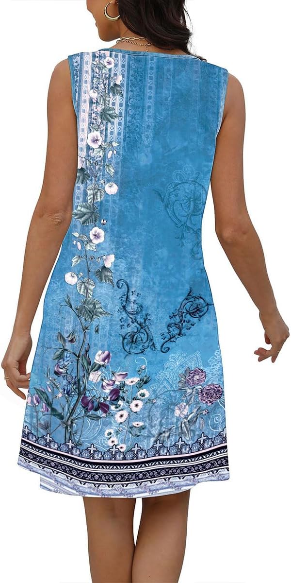 Lucie Abito Donna – Abito Bohemien Fiorito Scollo a V Senza Maniche A-Line Midi Estate