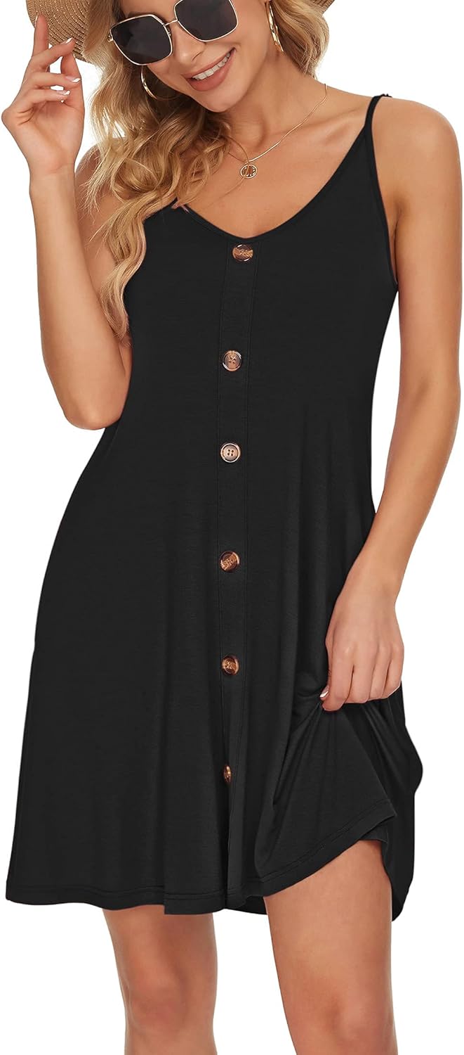 Gabbie Robe Été Donna – Spalline Sottili, Scollo a V e Tasche, Taglio Fluido Spiaggia