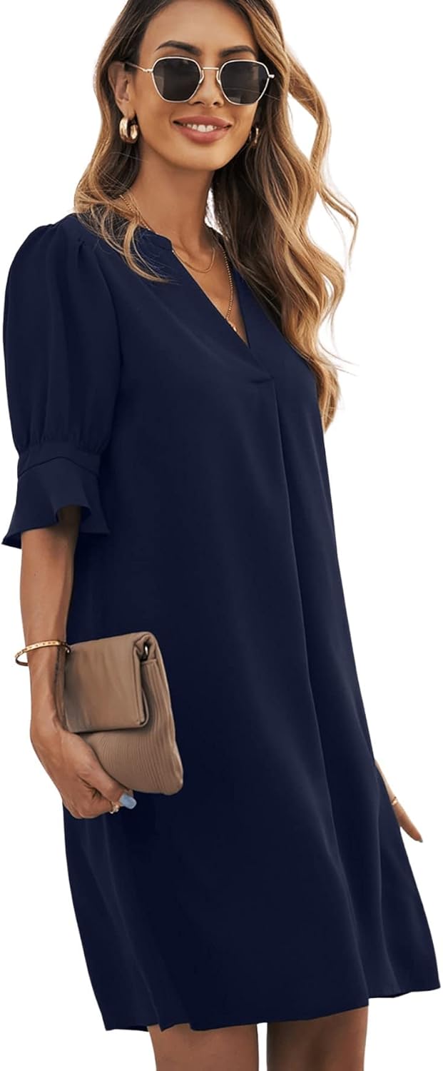 Emily Vestito Estivo Donna – Vestito Elegante Scollo a V Taglio Ampio Maniche a 3/4