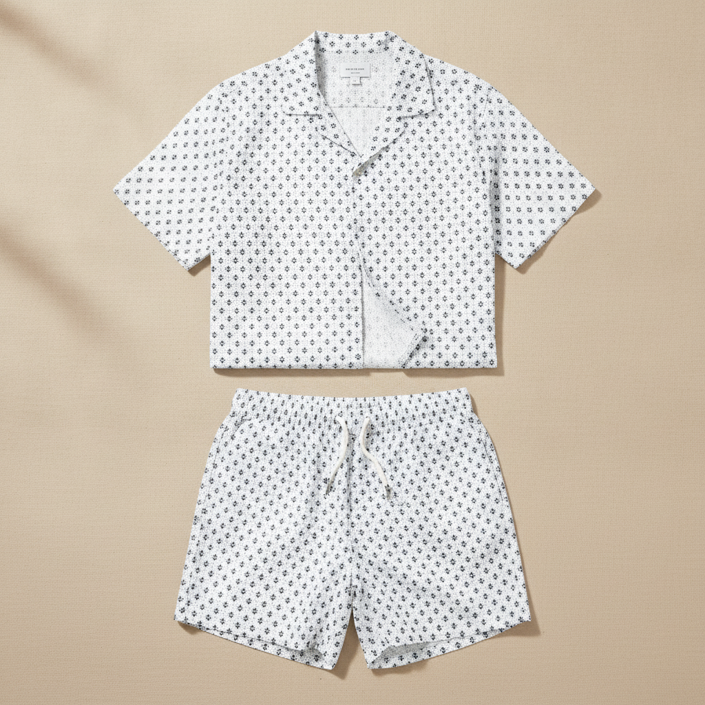 Completo Coordinato Uomo Camicia Stampa Nautica e Pantaloncini - Nautico Bianco