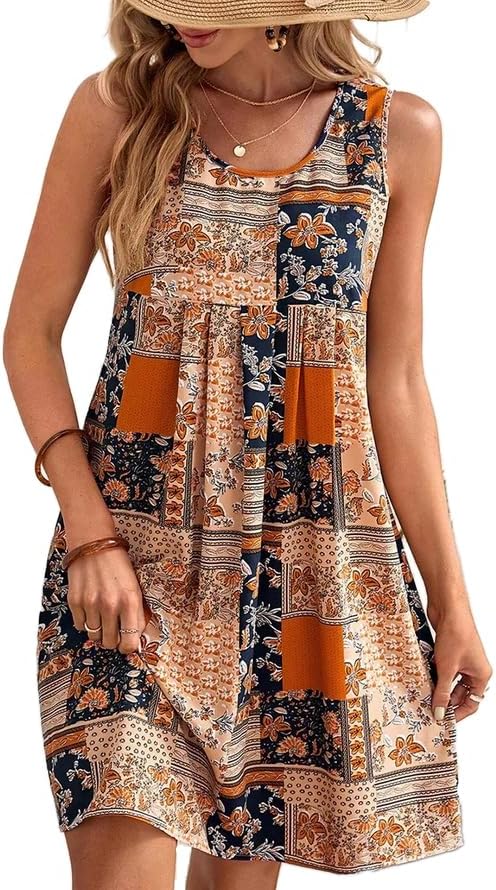 Luna Abito Donna – Abito Mini Floreale Senza Maniche Taglio Fluido Boho Estate