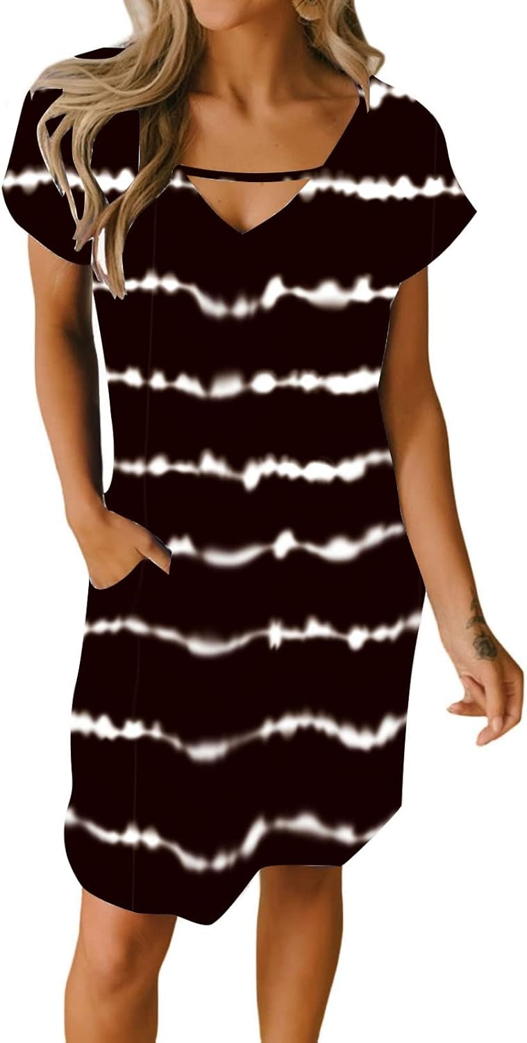 Sophie Abito Estivo Donna – Abito Scollo a V A-Line con Tasche e Maniche Corte