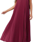 Vestaglia Lunga Donna Ginny – Plissettata, Collo Tondo & Tasche, Taglio Fluido, Estate Elegante