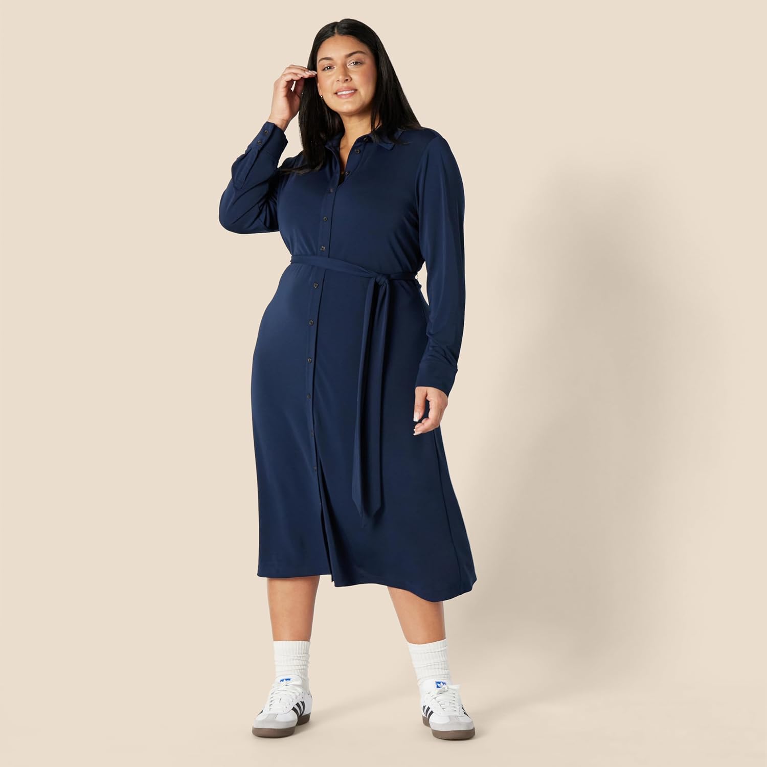 Claire Vestito Camicia Midi – Vestito Elegante Collo Classico Cintura Donna