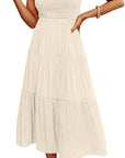 Clara Vestito Midi Donna – Vestito Estivo Scollo a V Arricciato con Volant e Tasche Elegante