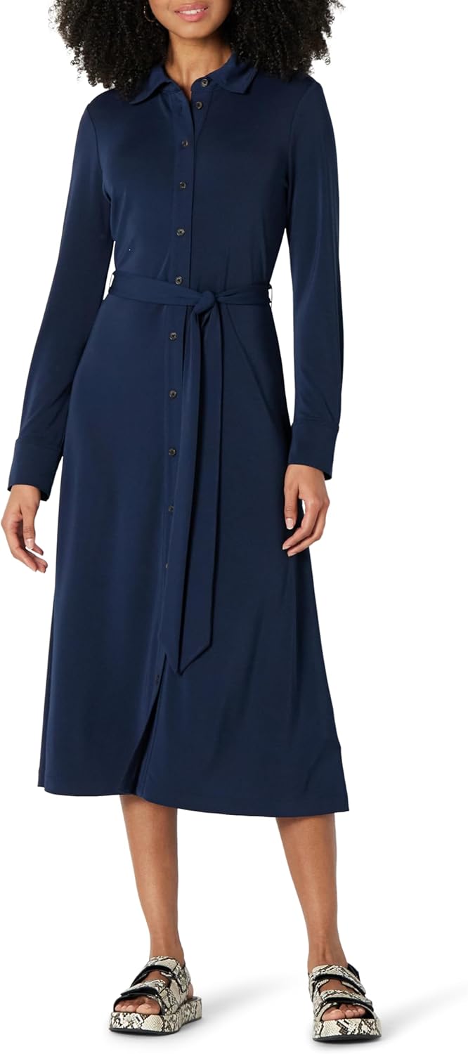 Claire Vestito Camicia Midi – Vestito Elegante Collo Classico Cintura Donna