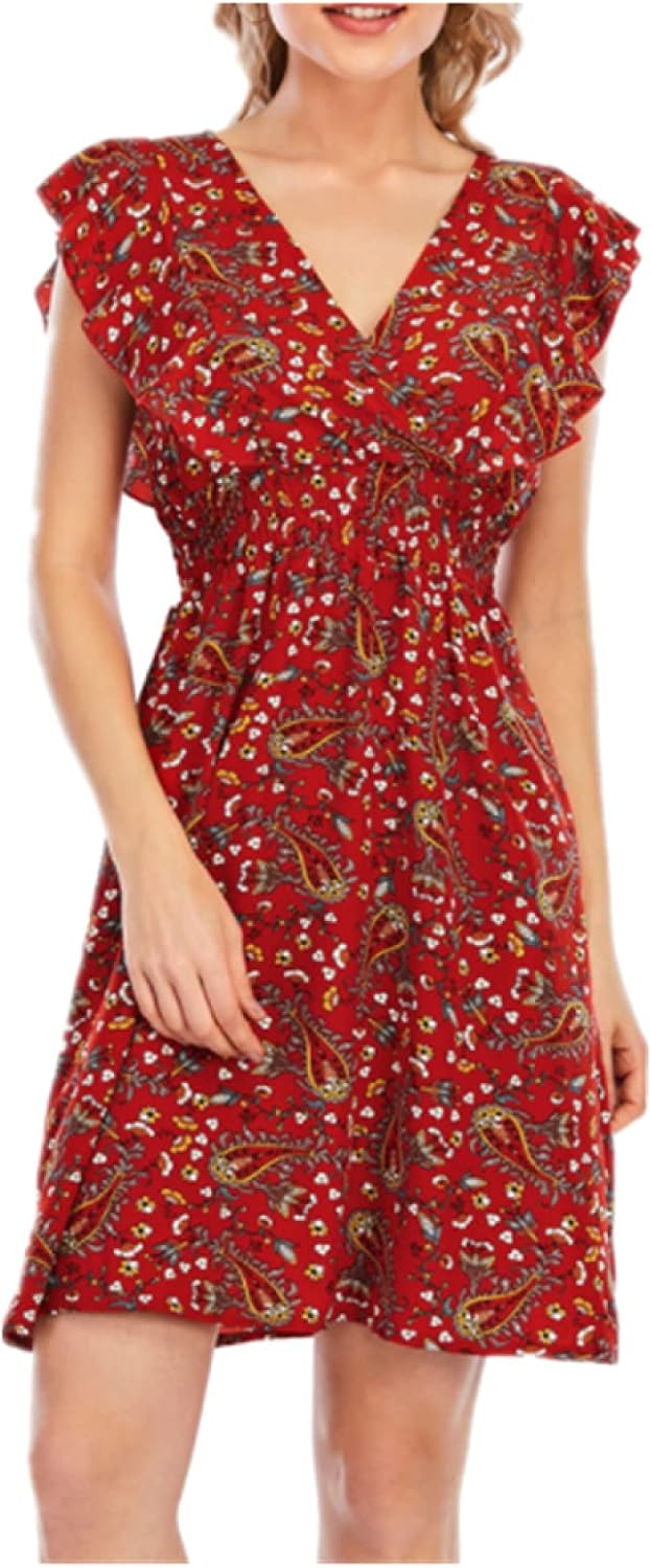 Chloé Abito Mini Donna – Abito in Mussola Floreale con Scollo a V, Volant e Senza Maniche