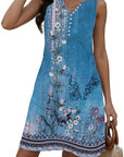 Lucie Abito Donna – Abito Bohemien Fiorito Scollo a V Senza Maniche A-Line Midi Estate