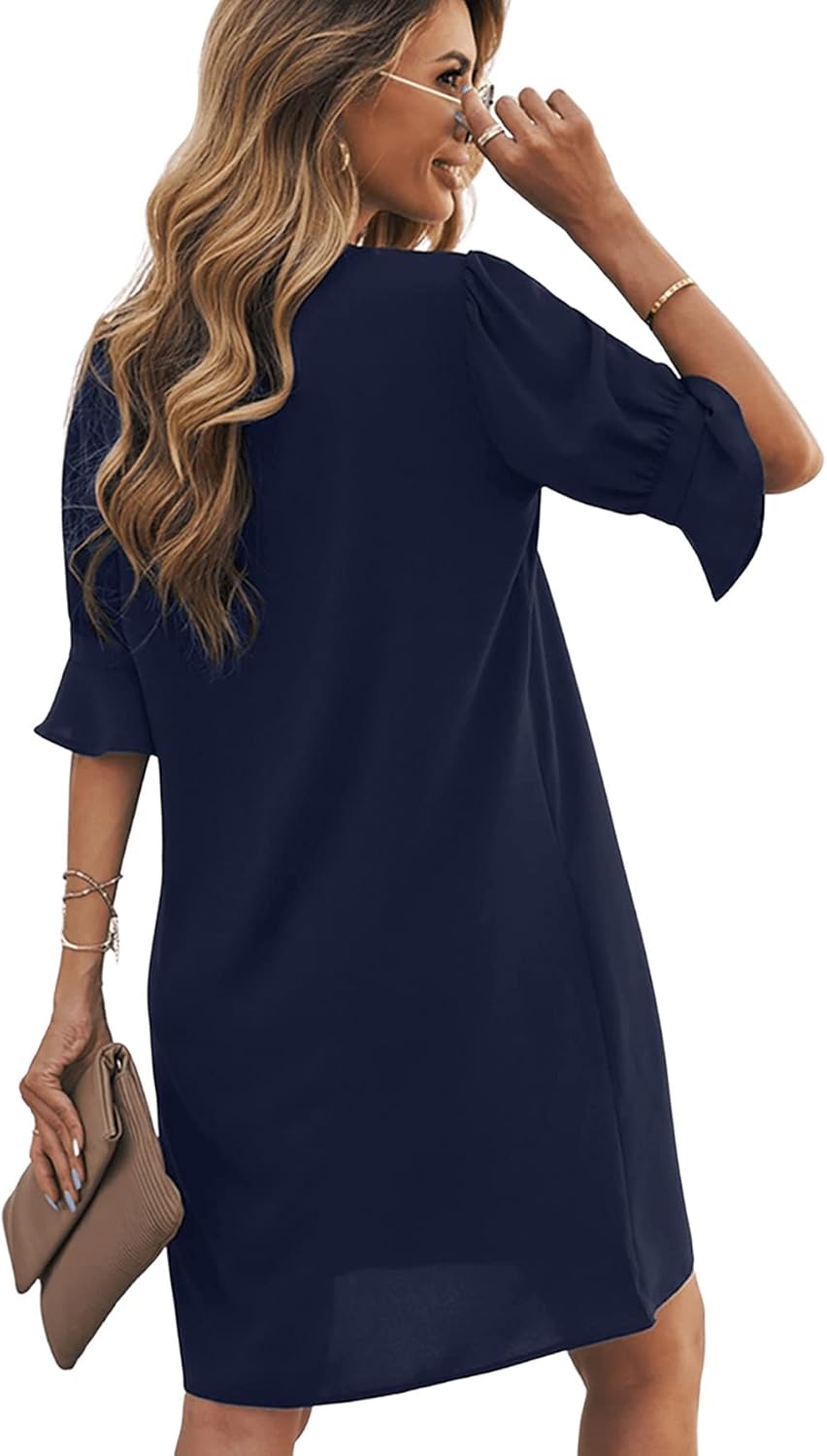 Emily Vestito Estivo Donna – Vestito Elegante Scollo a V Taglio Ampio Maniche a 3/4