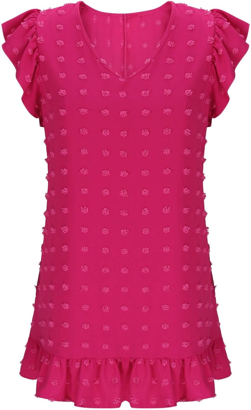 Chloé Abito Donna – Abito Midi Scollo a V Maniche Corte Volant Taglio A-Line Estate