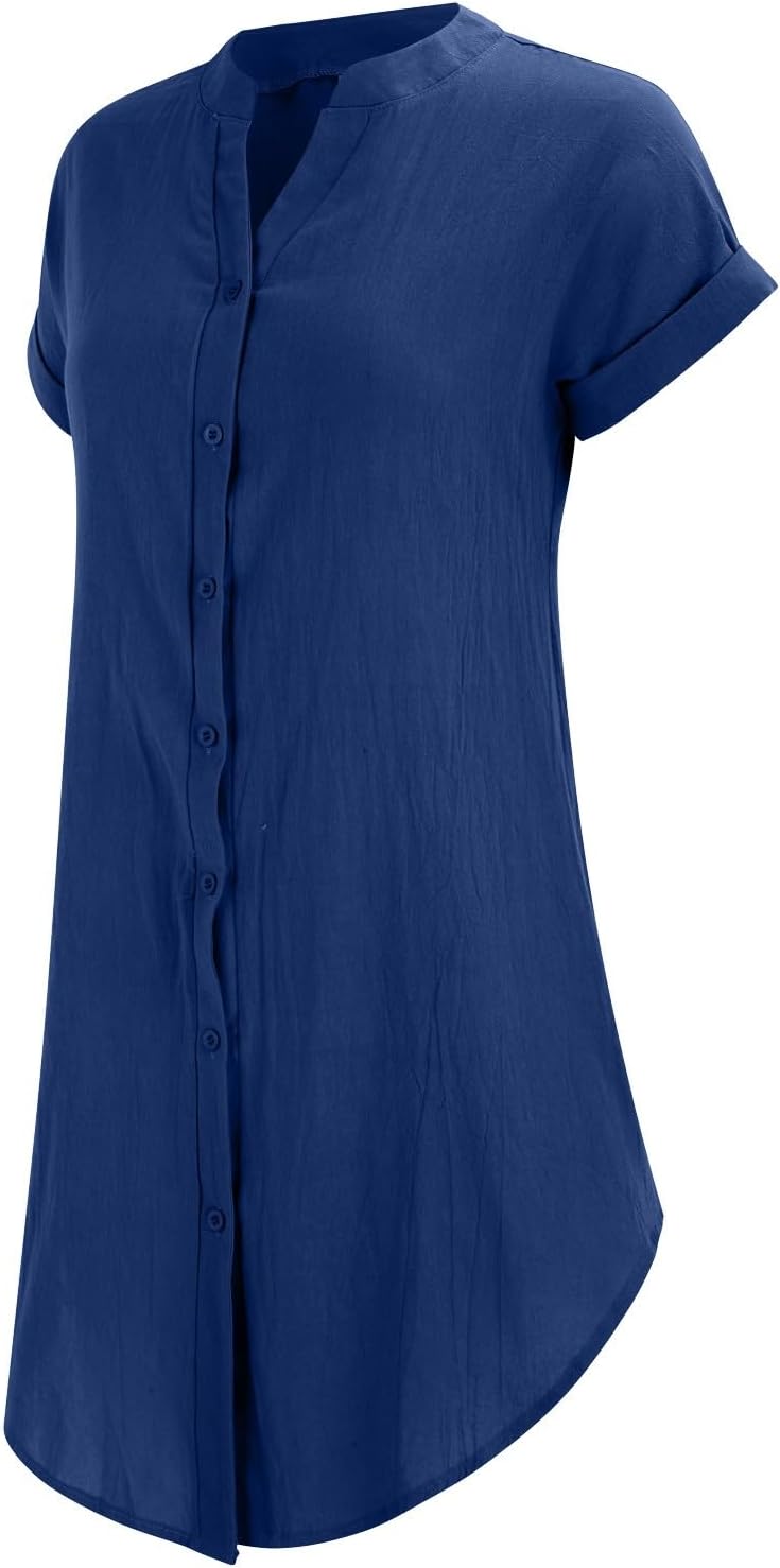 Sophie Abito Donna – Abito Corto in Lino con Scollo a V, Bottoni, Maniche Corte, Taglio Fluido, Estate