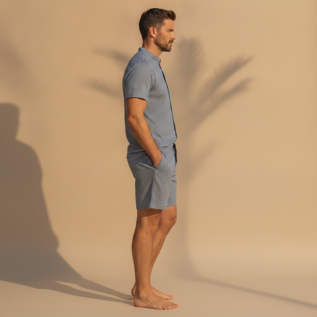 Completo Coordinato Uomo Camicia Micro-Fantasia e Pantaloncini - vista laterale