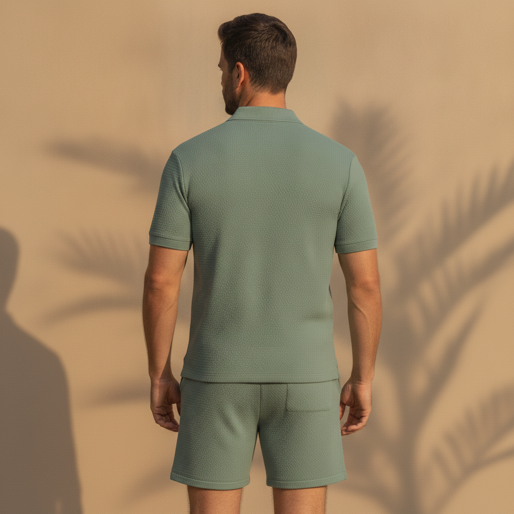Completo Coordinato Uomo Polo Tricot e Pantaloncini - vista posteriore