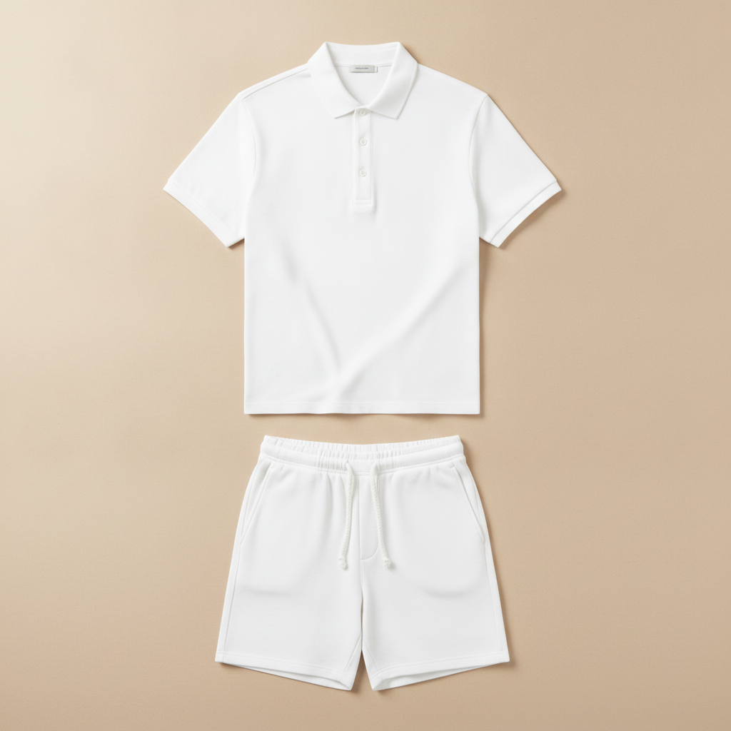 Completo Coordinato Uomo Polo e Pantaloncini – Set Sportivo Estivo - Bianco