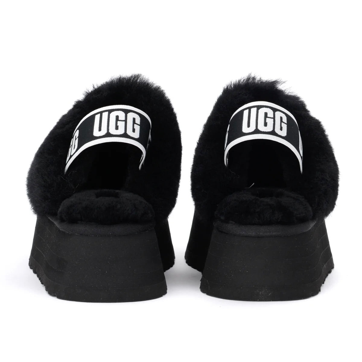 UGG Funkette Black sabot platform donna in pelle scamosciata e montone nero, vista posteriore