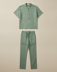 Completo Coordinato Uomo Camicia Lino e Pantaloni Lunghi - Verde Salvia