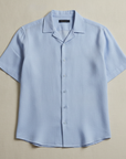 Camicia Uomo in Lino Manica Corta – Casual Chic Traspirante - Azzurro