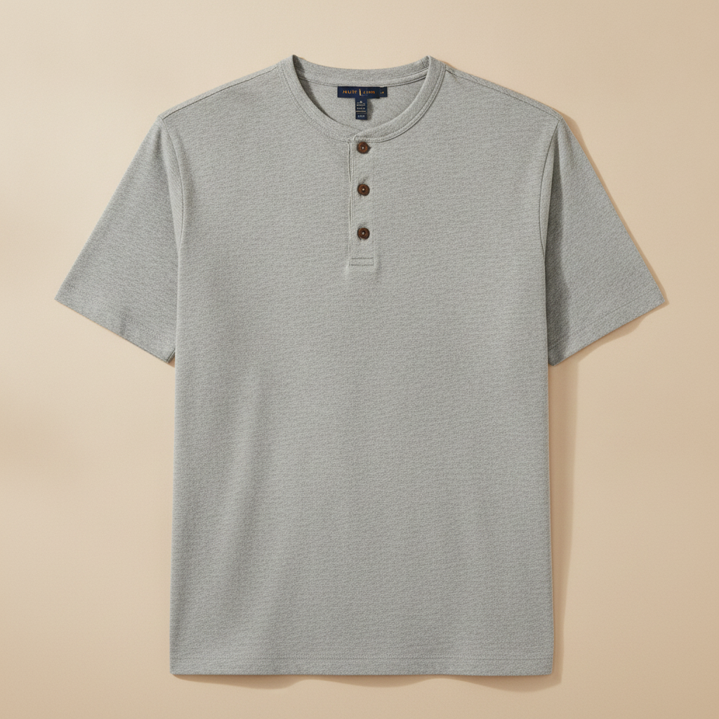 T-shirt Henley Uomo Manica Corta – Colletto con Bottoni Casual Chic - Grigio Melange