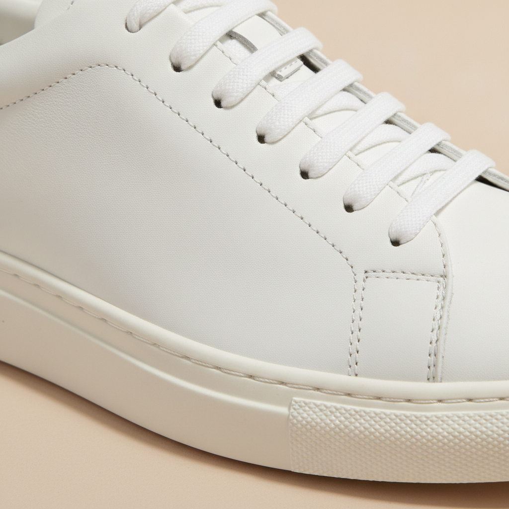 Sneakers Uomo in Pelle Bianca – Design Minimalista Casual Chic - dettaglio