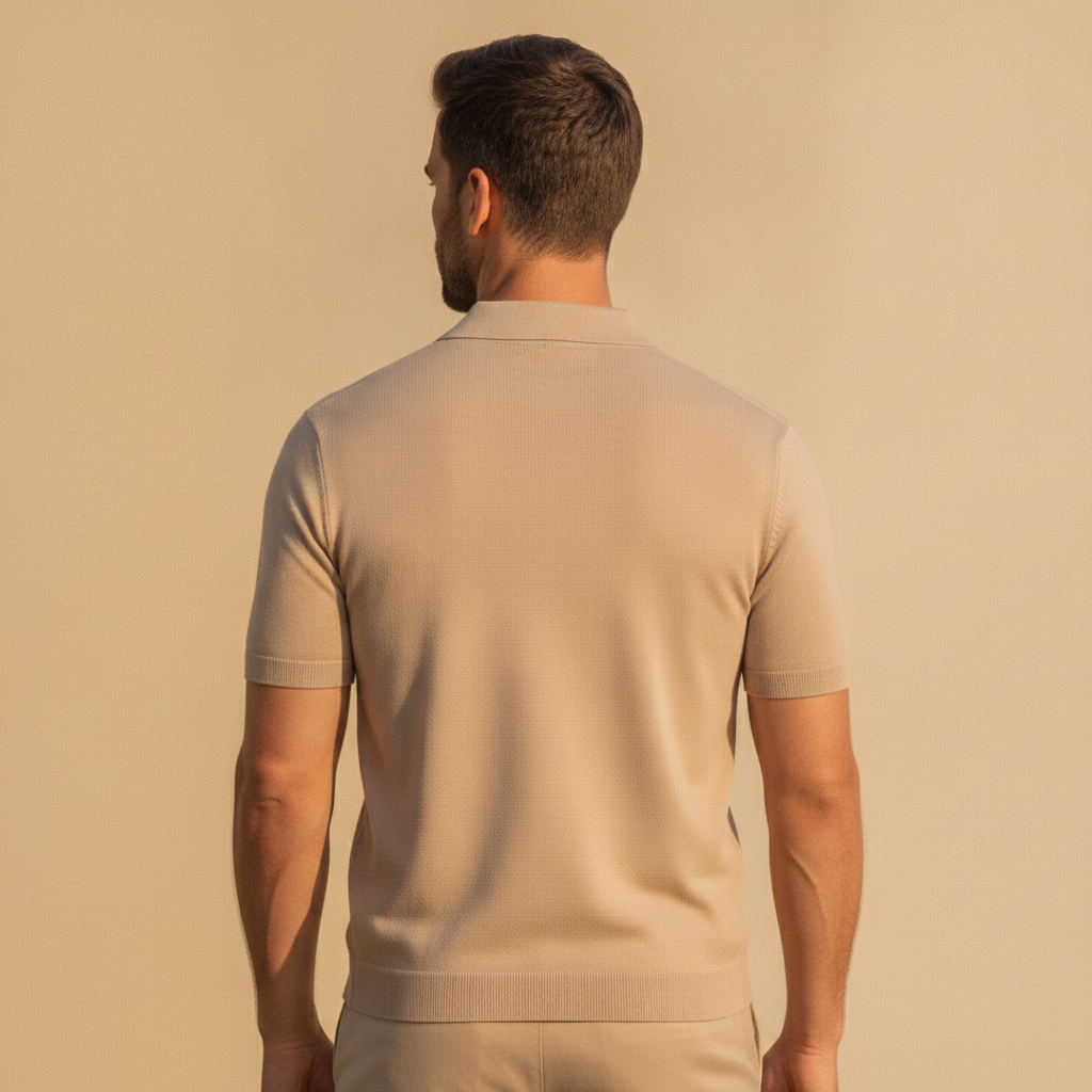 Polo Uomo con Colletto Johnny – Chiusura Aperta Casual Chic - vista posteriore