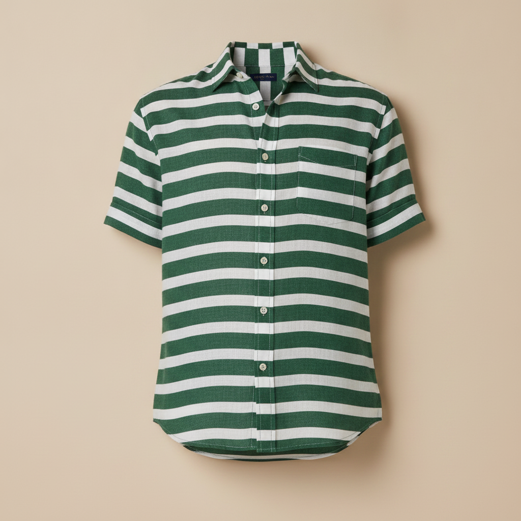 Camicia Uomo in Misto Lino a Righe – Stile Mediterraneo Fresco - Verde e Bianco
