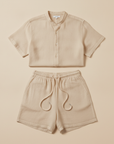 Completo Coordinato Uomo Camicia Voile Leggera e Pantaloncini - Beige Naturale