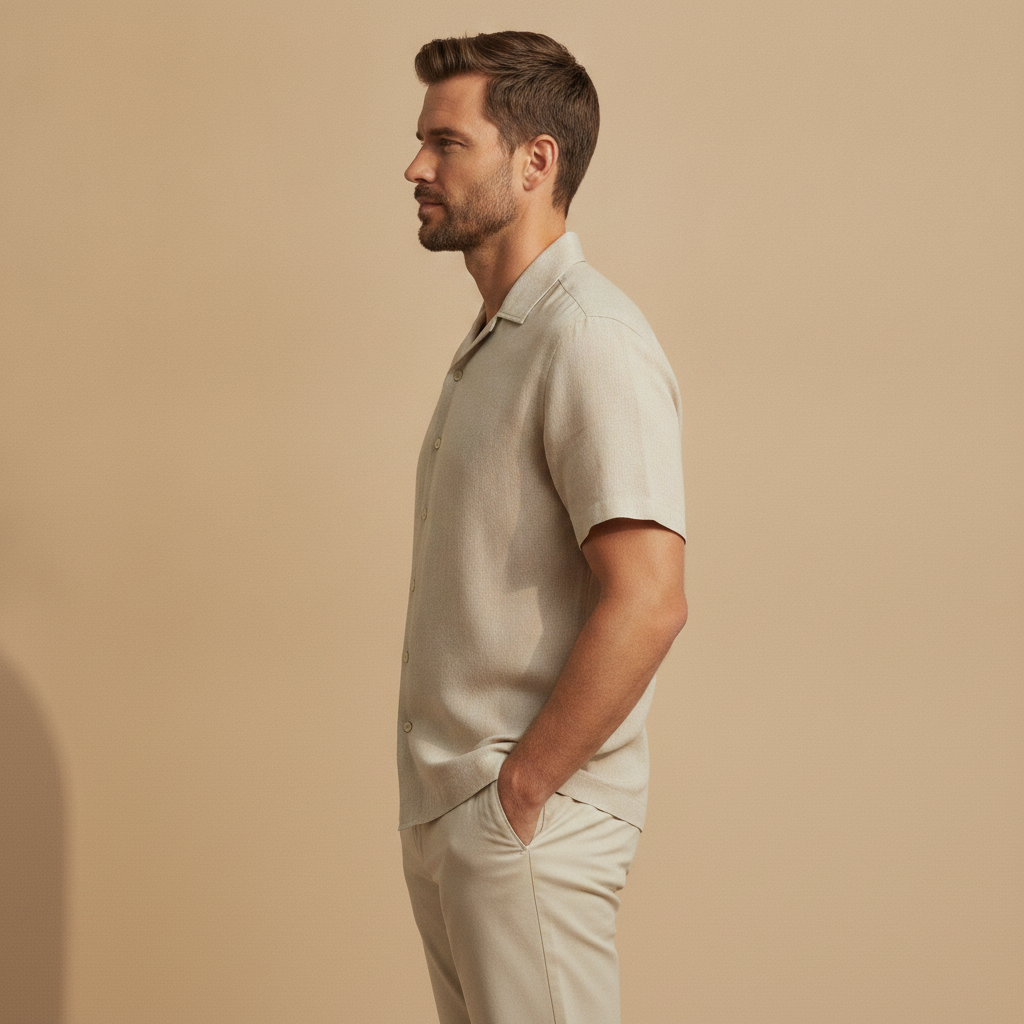Camicia Uomo in Lino Manica Corta – Casual Chic Traspirante - vista laterale