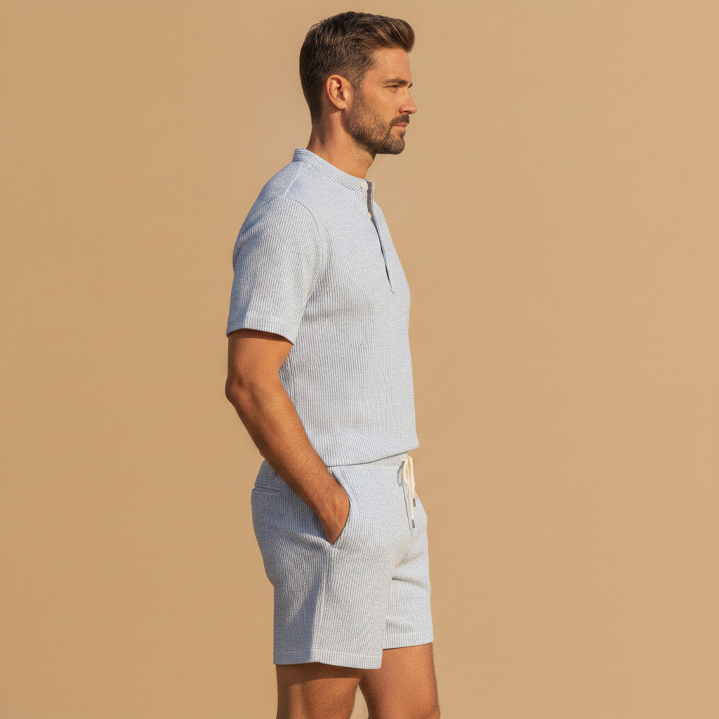 Completo Coordinato Uomo Camicia Seersucker e Pantaloncini - vista laterale