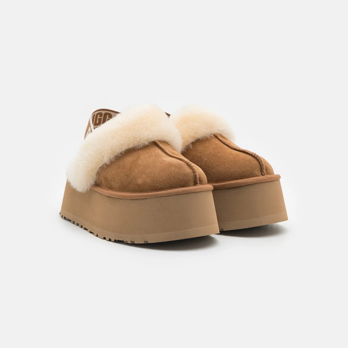UGG Funkette Chestnut sabot platform donna in pelle scamosciata e montone marrone chestnut, vista frontale