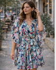 Vestaglia Odessa Donna – Incrocio a V Floreale, Maniche a Campana & Mini in Mussola Elegante