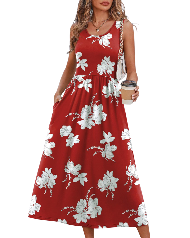 Jensy Vestito Midi Donna – Vestito A-Line Fluido con Tasche, Vita Impero e Taglio Elegante Estivo