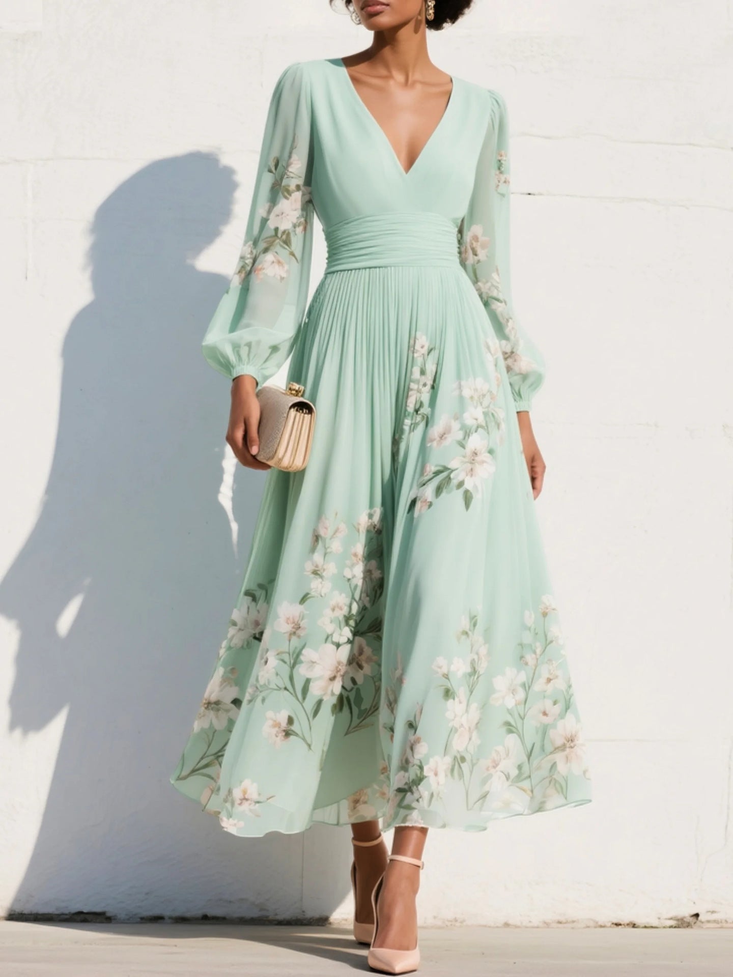Abito lungo donna in chiffon, taglio svasato — vista 6