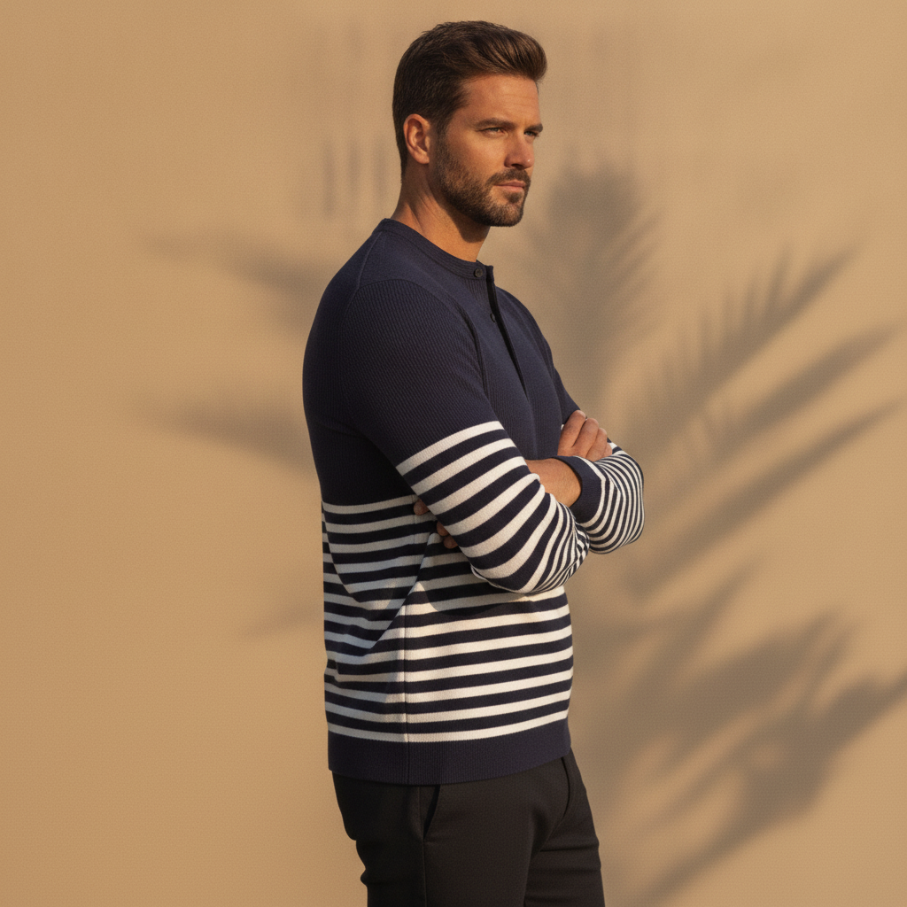 T-shirt Uomo a Righe Marinière – Stile Nautico Estivo - vista laterale