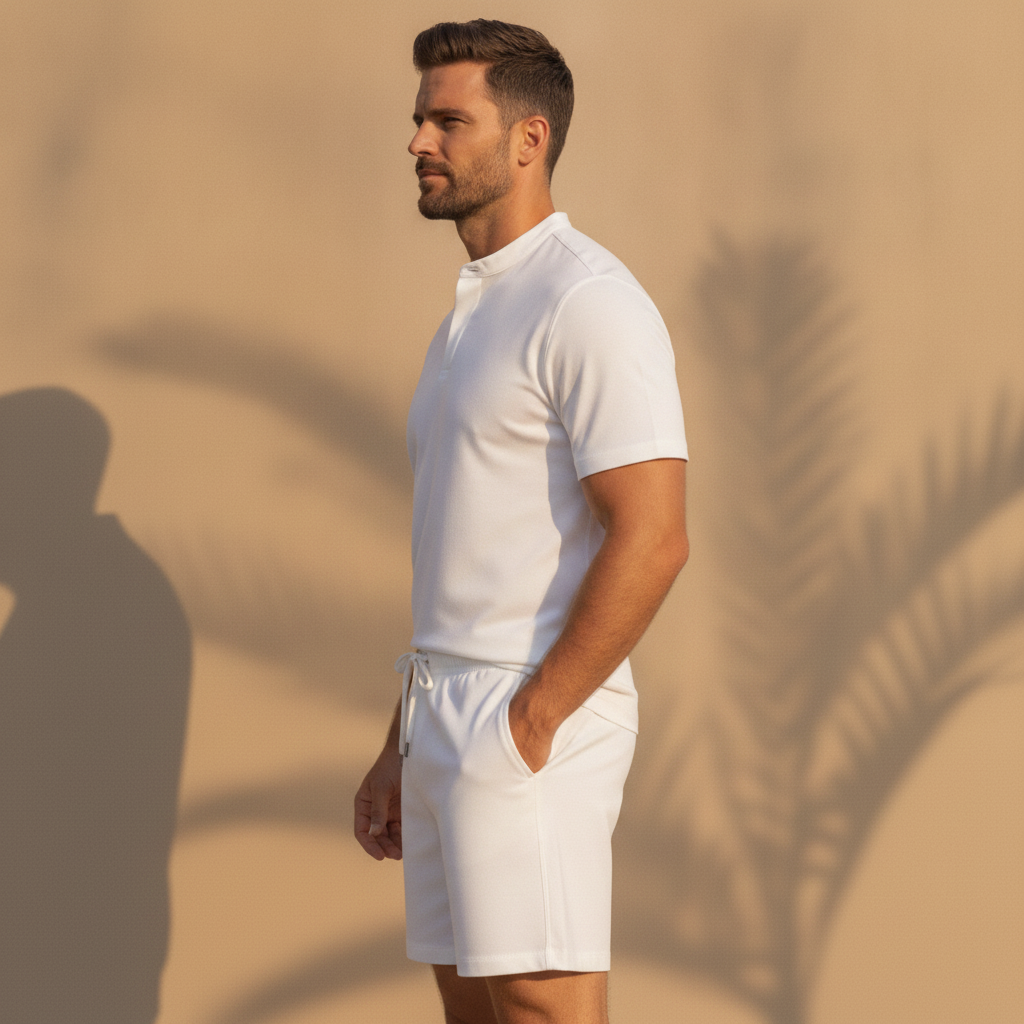Completo Coordinato Uomo Camicia Popeline e Pantaloncini - vista laterale