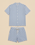Completo Coordinato Uomo Camicia a Righe Verticali e Pantaloncini - Azzurro e Bianco