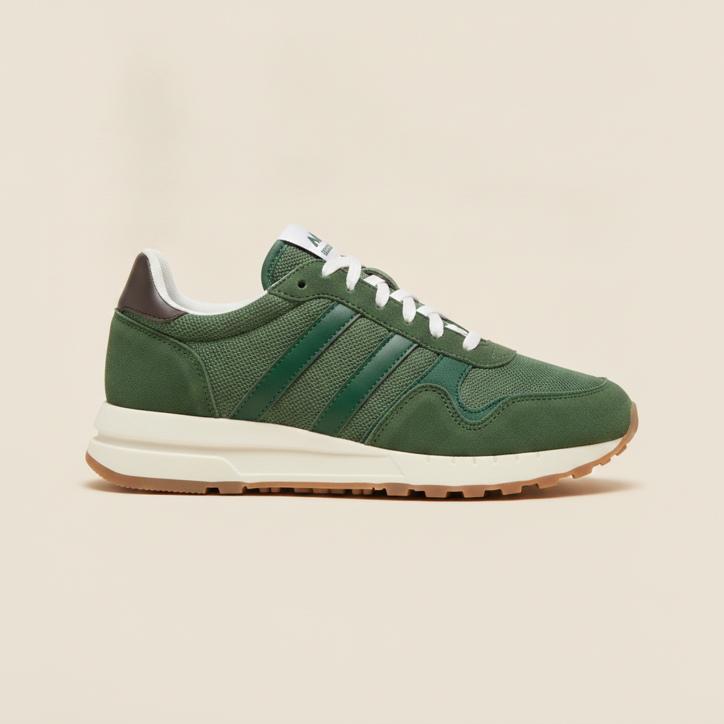 Sneakers Uomo Retrò in Camoscio – Stile Running Vintage Anni '80 - Verde con Crema