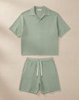 Completo Coordinato Uomo in Maglia Crochet e Pantaloncini - Verde Salvia
