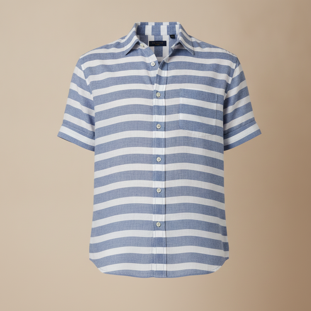 Camicia Uomo in Misto Lino a Righe – Stile Mediterraneo Fresco - Azzurro e Bianco