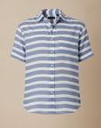 Camicia Uomo in Misto Lino a Righe – Stile Mediterraneo Fresco - Azzurro e Bianco