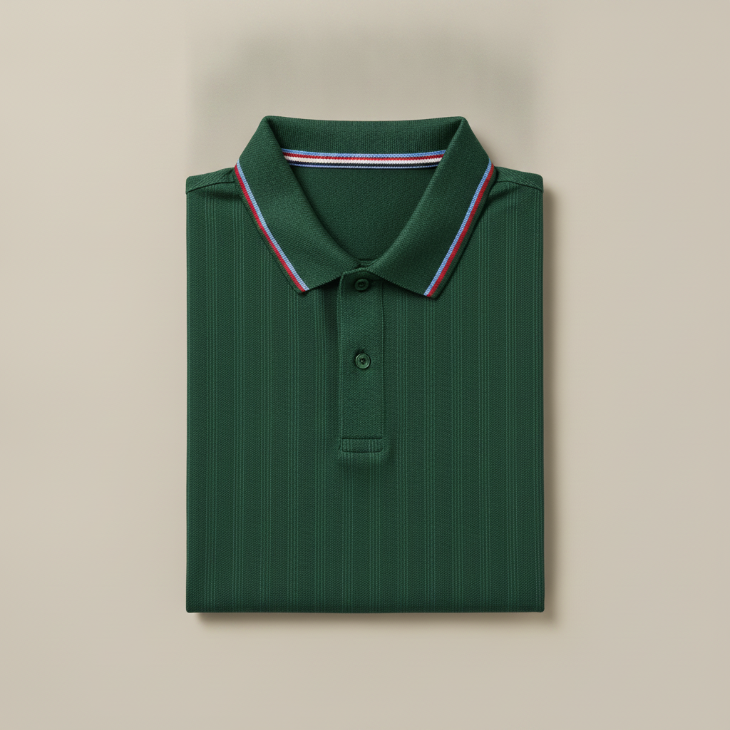 Polo Uomo Colletto a Righe Multiple – Bordi Rigati Eleganti - Verde con Righe
