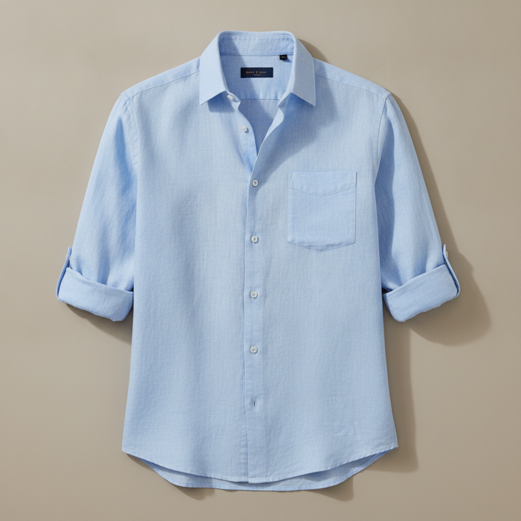 Camicia Uomo in Lino con Taschino – Naturale e Rilassata Estiva - Azzurro