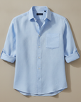 Camicia Uomo in Lino con Taschino – Naturale e Rilassata Estiva - Azzurro